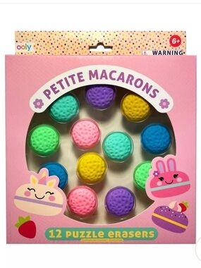 Petite Macarons Puzzle Erasers Set - Pink, Purple, Blue, Yellow
